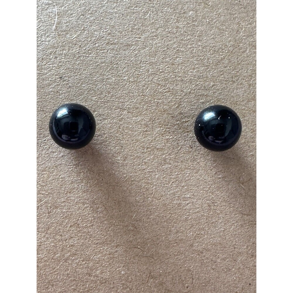 Vintage Solid 14K Yellow Gold Black Sphere Stud Earrings 0.82g
